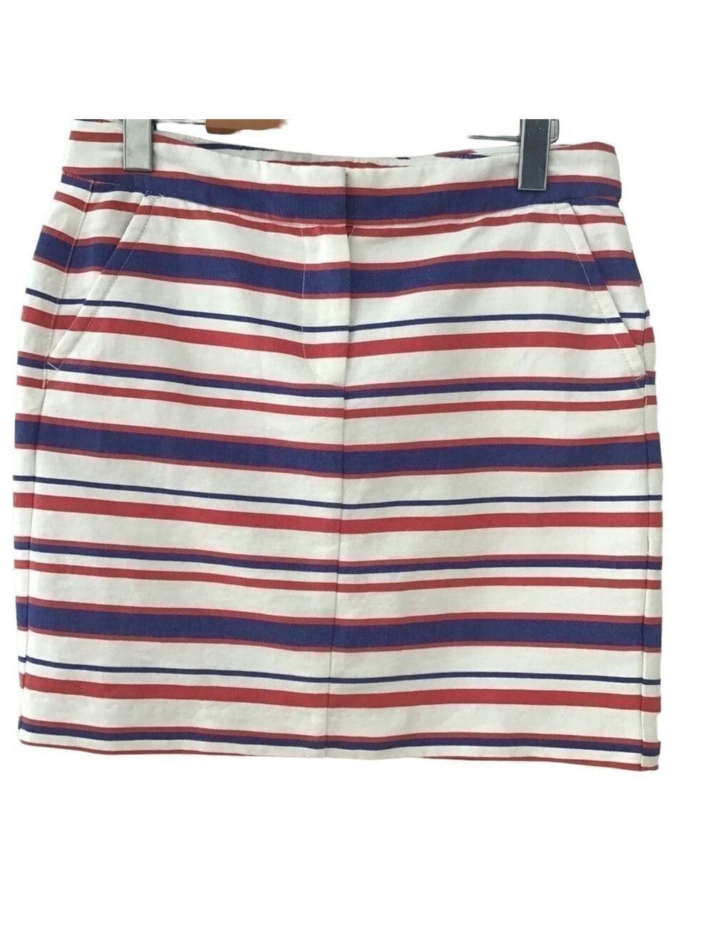 TOMMY Hilfiger mini skirt white navy blue red cotton zip front size 2